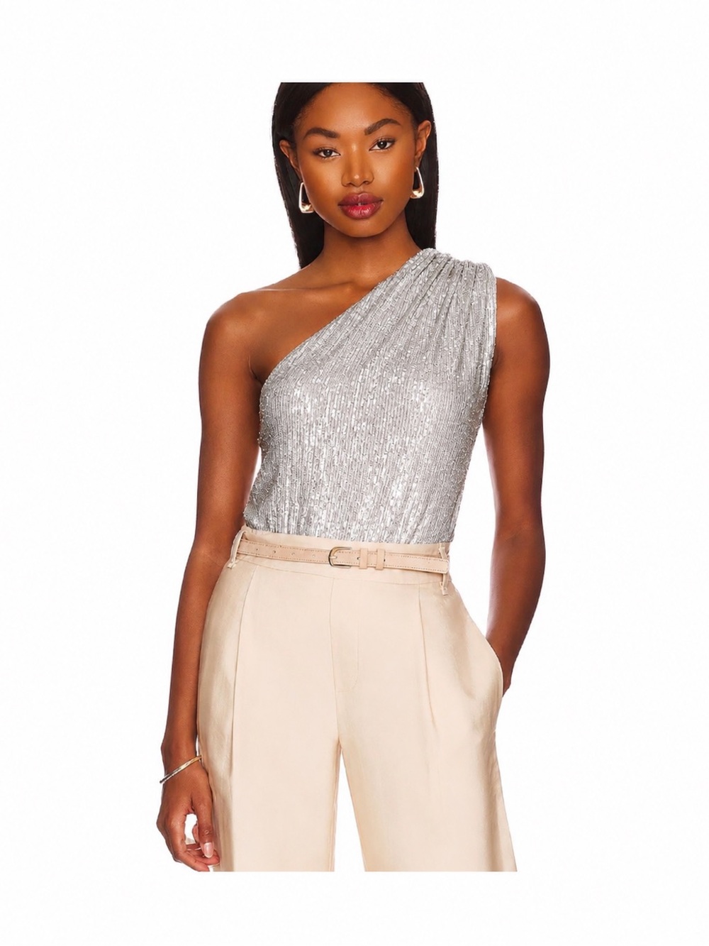 Generation Love Silver Sequin One-Shoulder Top